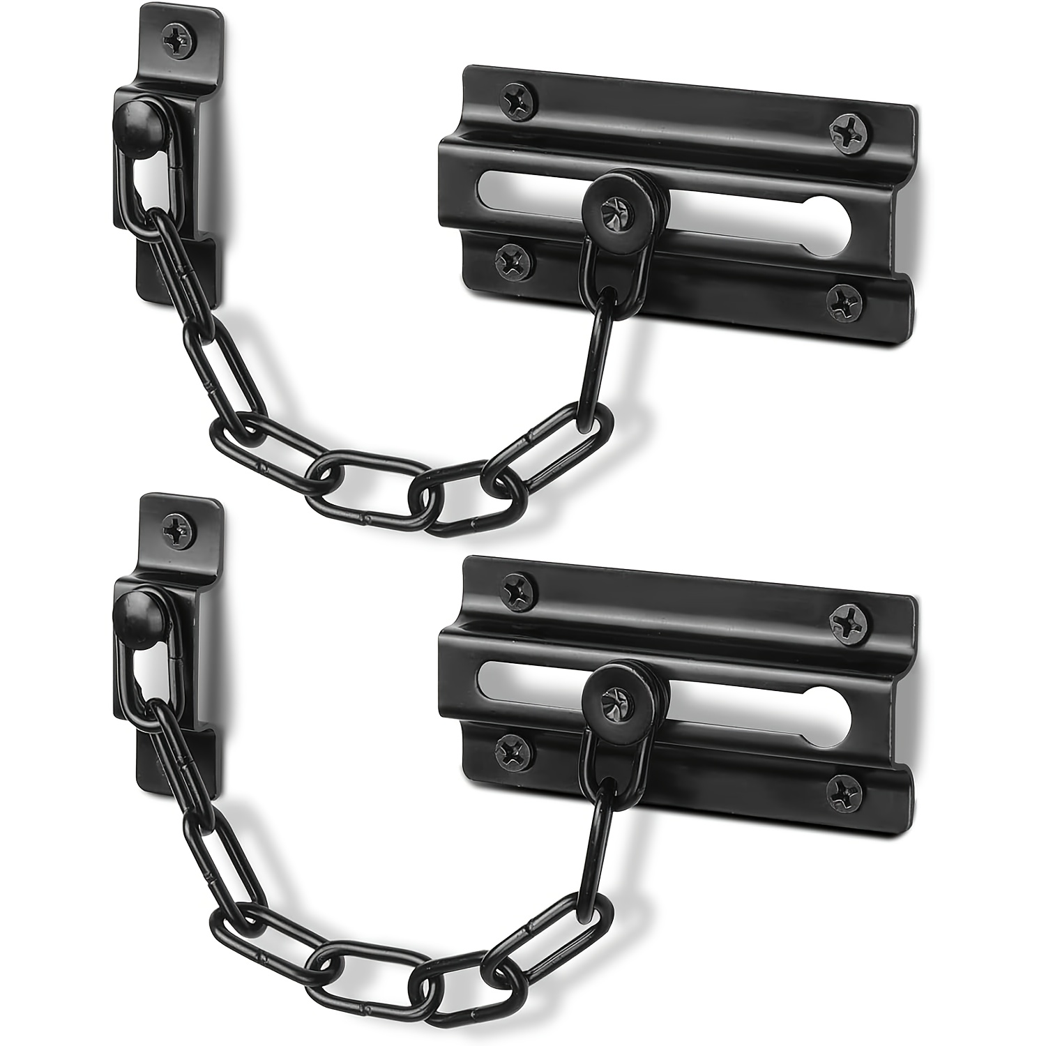 Security Chain Door - مجموعة من قفلين للأبواب باللون الأسود،